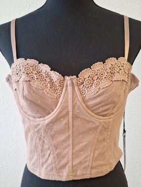 Haute Monde Crochet-Trim Bustier Top in Mauve Brown